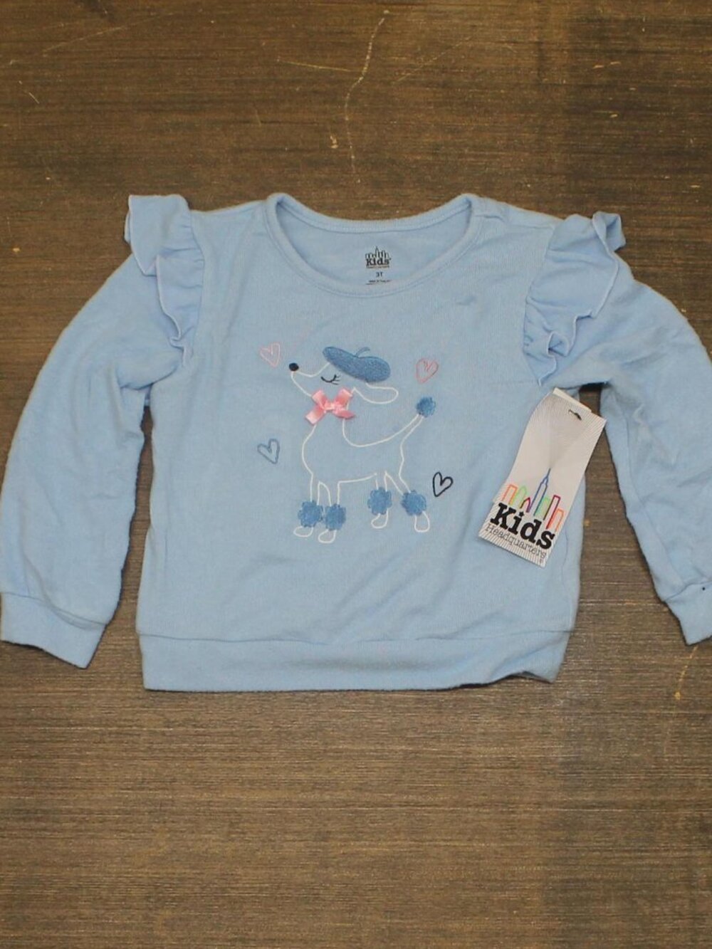 Kids Headquarters Toddler Girls Knit Long Sleeve Ruffle Top Blue Multi 3T